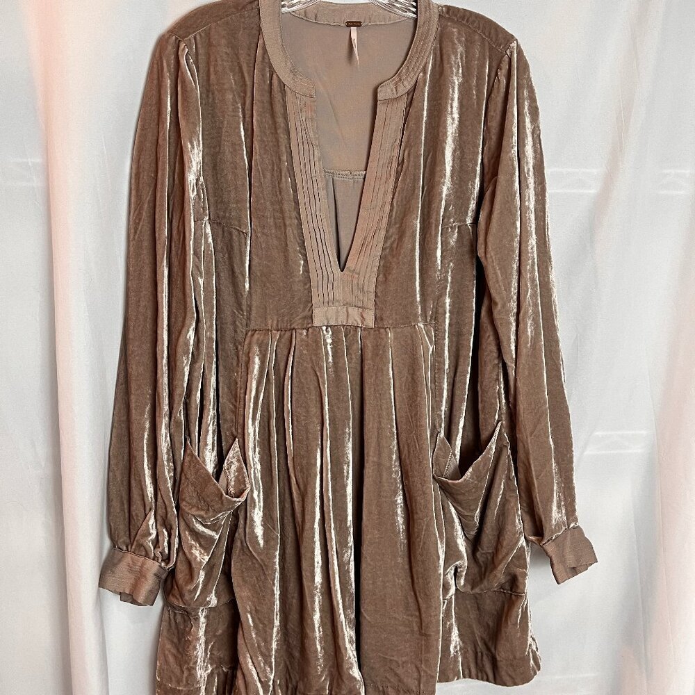 Women's Taupe Long slv v-neck Free People Tunic, Size S